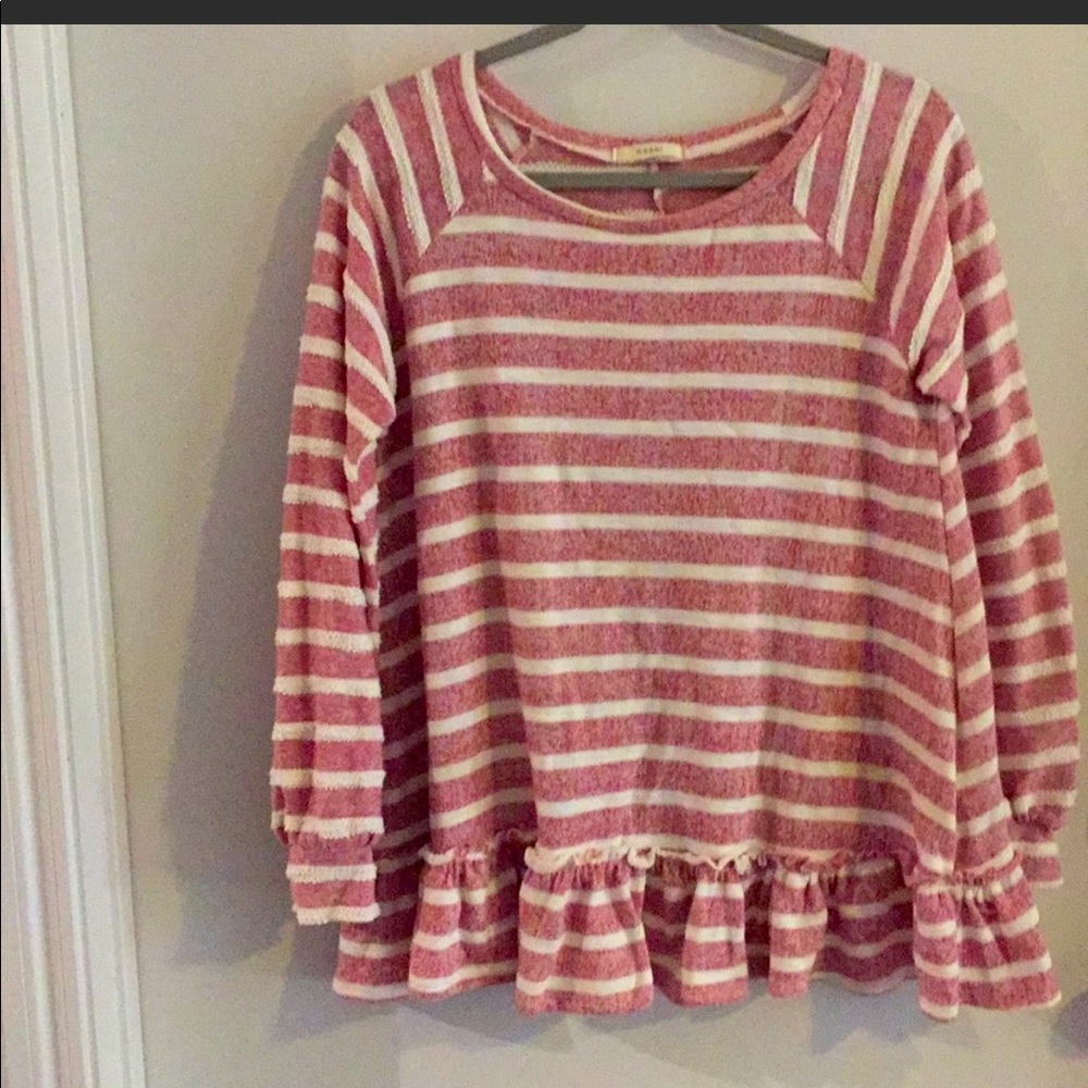 Striped Sweater with Ruffle Bottom